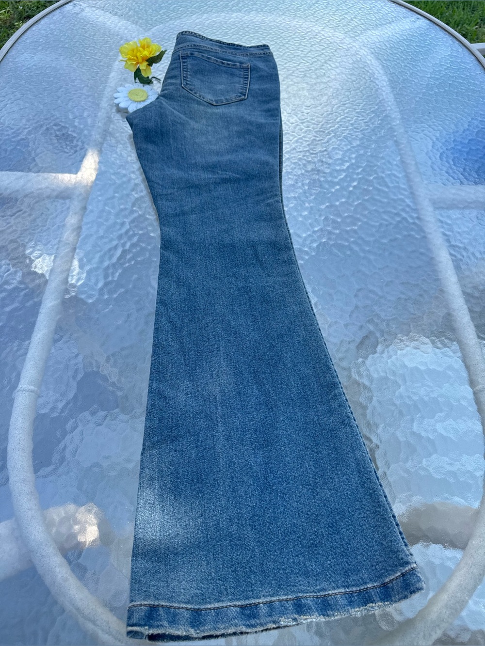 💙Low Rise Lace Up Bootcut Y2K Flare Jeans NWT No Boundaries Size M (8-10)
